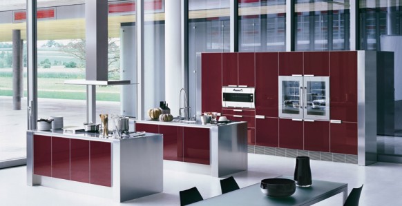 Modern-Kitchen-Design-red-corian-stainless-steel-582x299