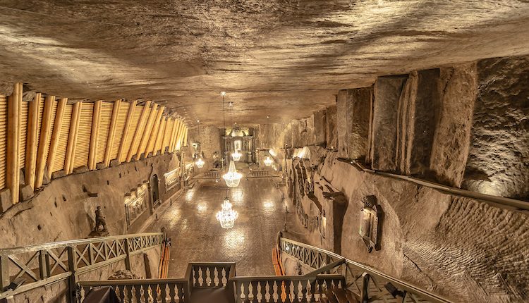 Wieliczka, Poland June 2, 2018: St. Kinga’s Chapel in the Wieliczka Salt Mine. Opened in the 13th century, the mine produced table salt. Is as one of the world’s oldest salt mines.